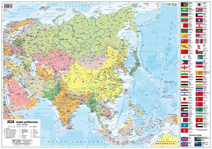 Azja: fizyczna, polityczna. Mapa ścienna 1:22 000 000 | Mapy ścienne