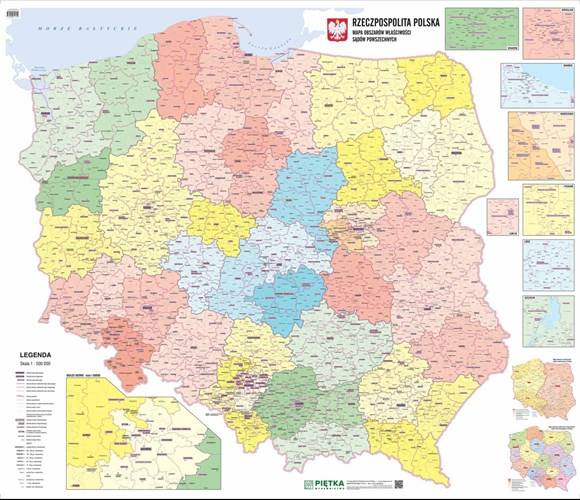 Polska: obszary właściwości prokuratur i sądów. M | Mapy ścienne ...